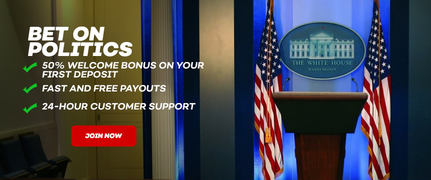 Receive a 50% welcome bonus for Politics betting!